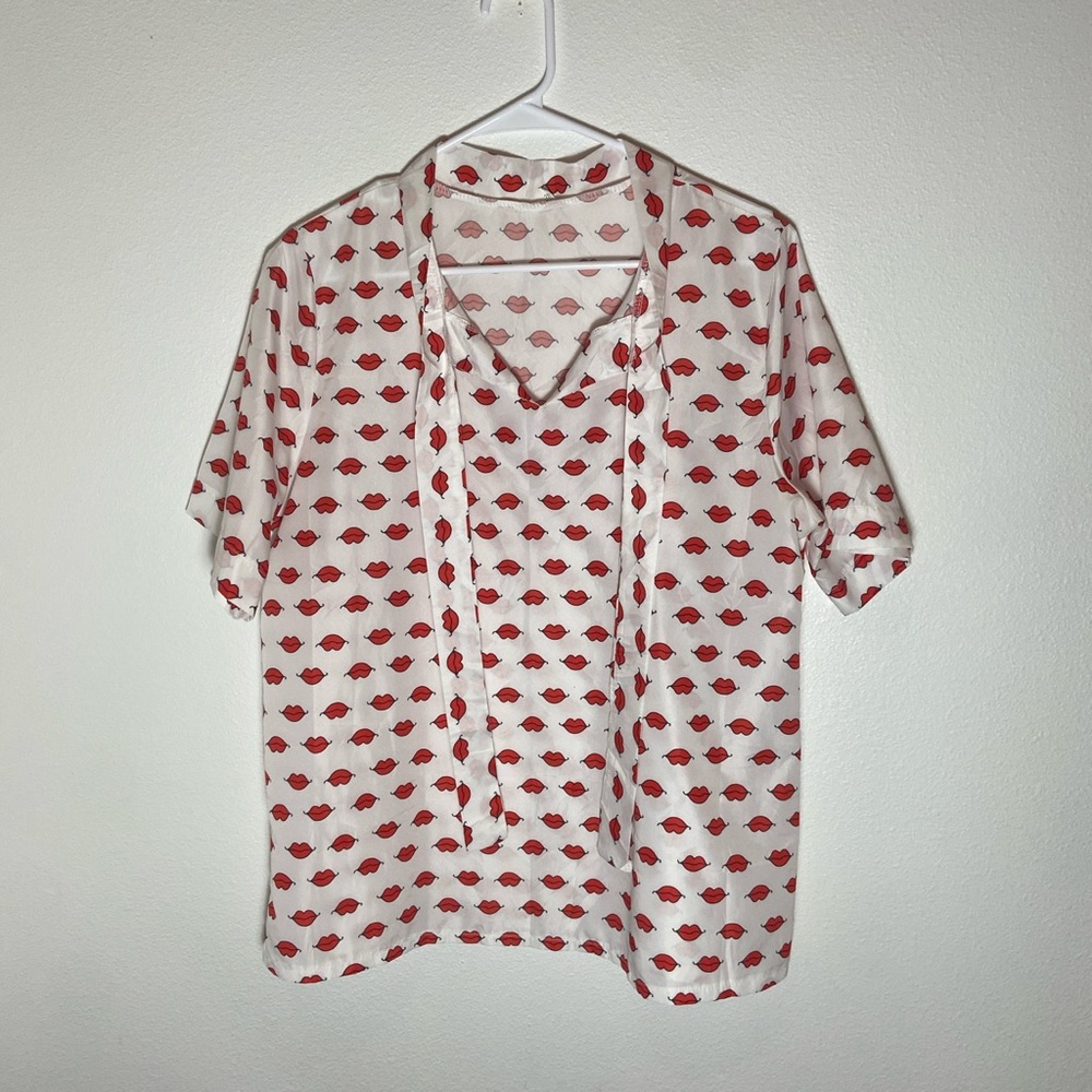 White Blouse with Red Lips
